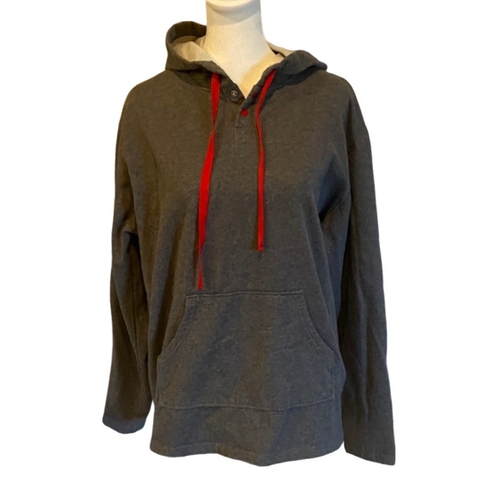 Pajama gram Gray Hoodie Sweatshirt with Red Accents. Size S. Oversize.